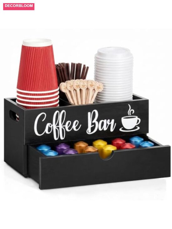 Other - Farmhouse Coffee Station Organizer with Drawer | Wood Coffee Bar Holder for